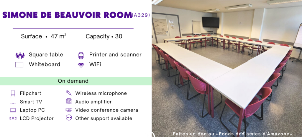 Our Simone de Beauvoir room. Capacity of 30 people. Surface Area of 47 square meters.