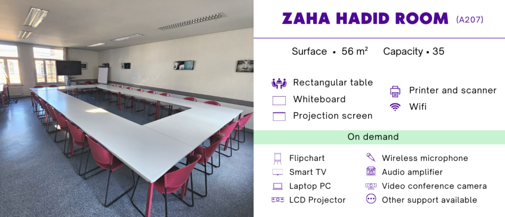 Our Zaha Hadid Room. Capacity for 35 people. Surface area of 56 square meters.